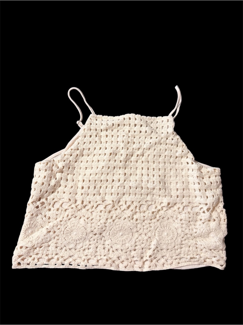 love on a hanger Cream, Cropped, Crochet Halter Top